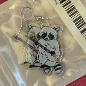 Cute Raccoon Guitar Earrings